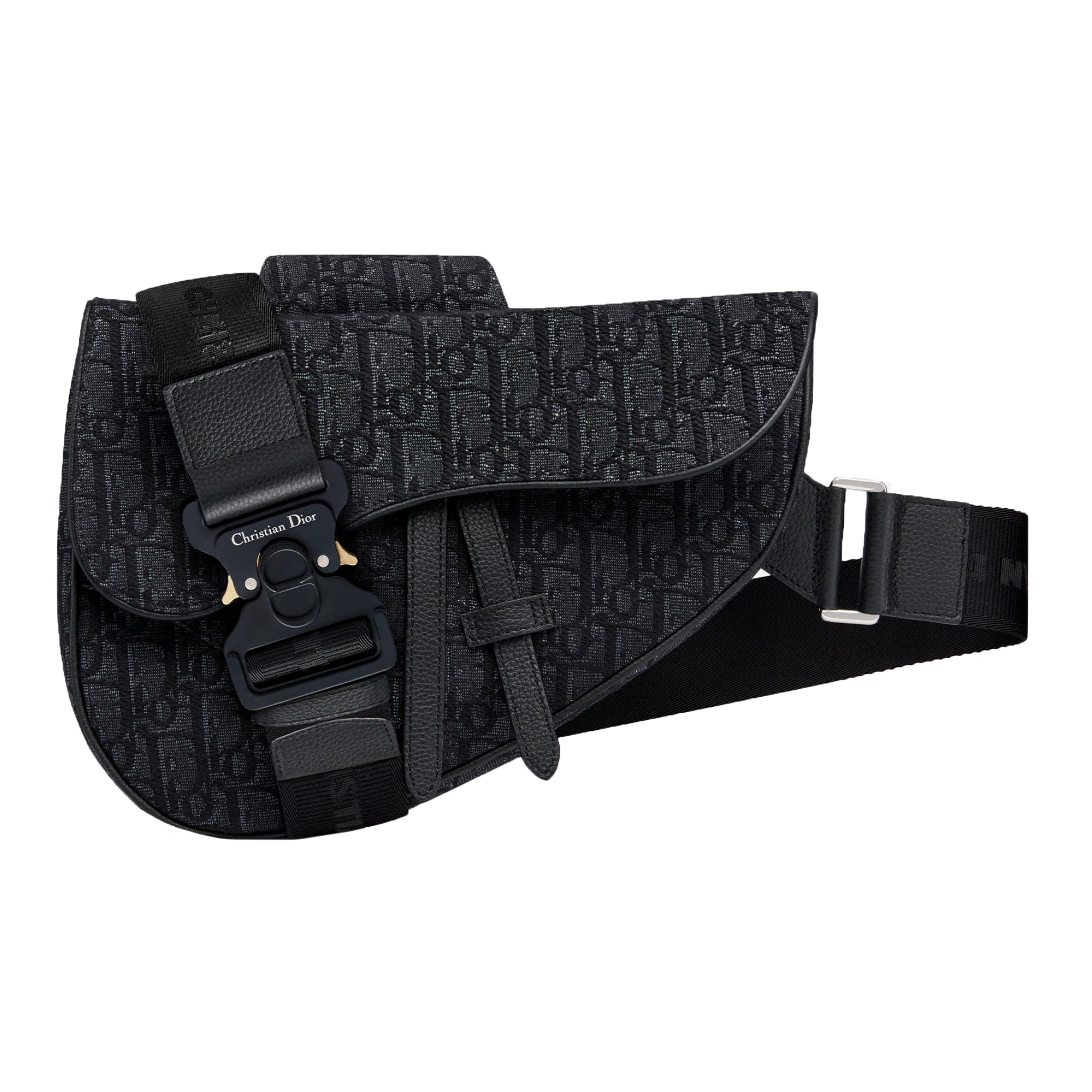 Dior - Saddle Pouch with Strap Black Dior Oblique Jacquard and Grained Calfskin - Men