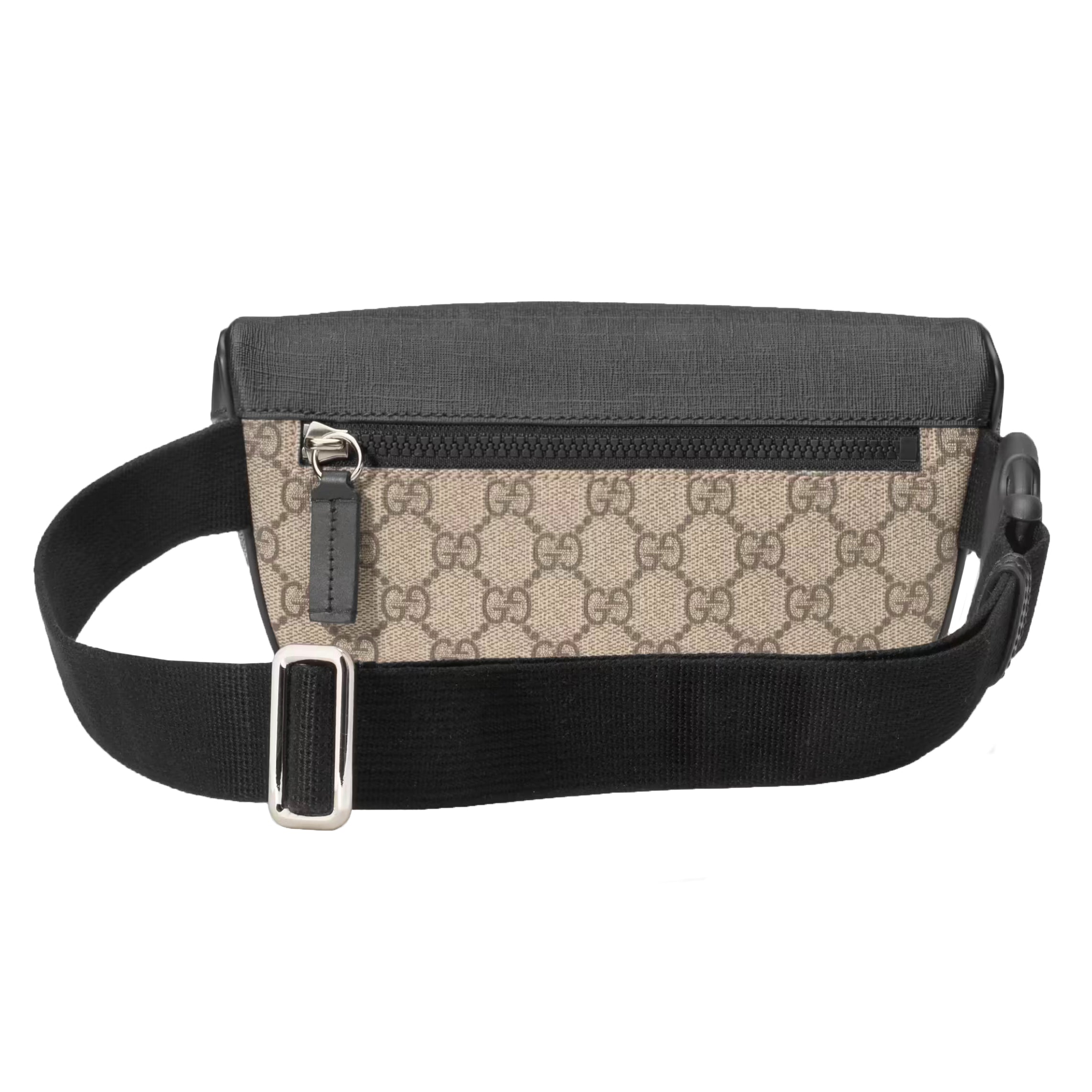 Gucci Front Pocket Belt Bag GG Supreme Black/Beige in Canvas with