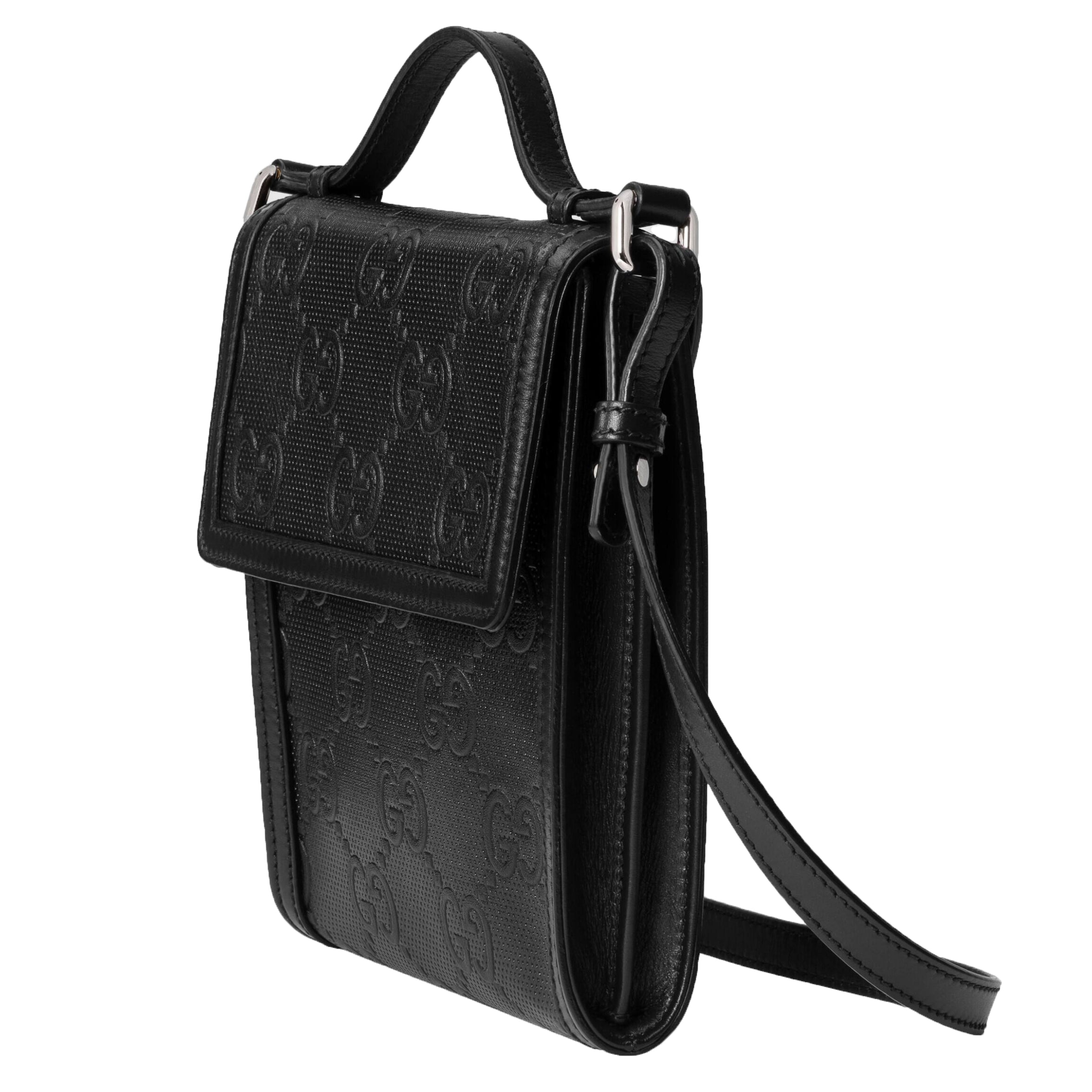 GUCCI Calfskin GG Tennis Embossed Messenger Bag Black 1251977