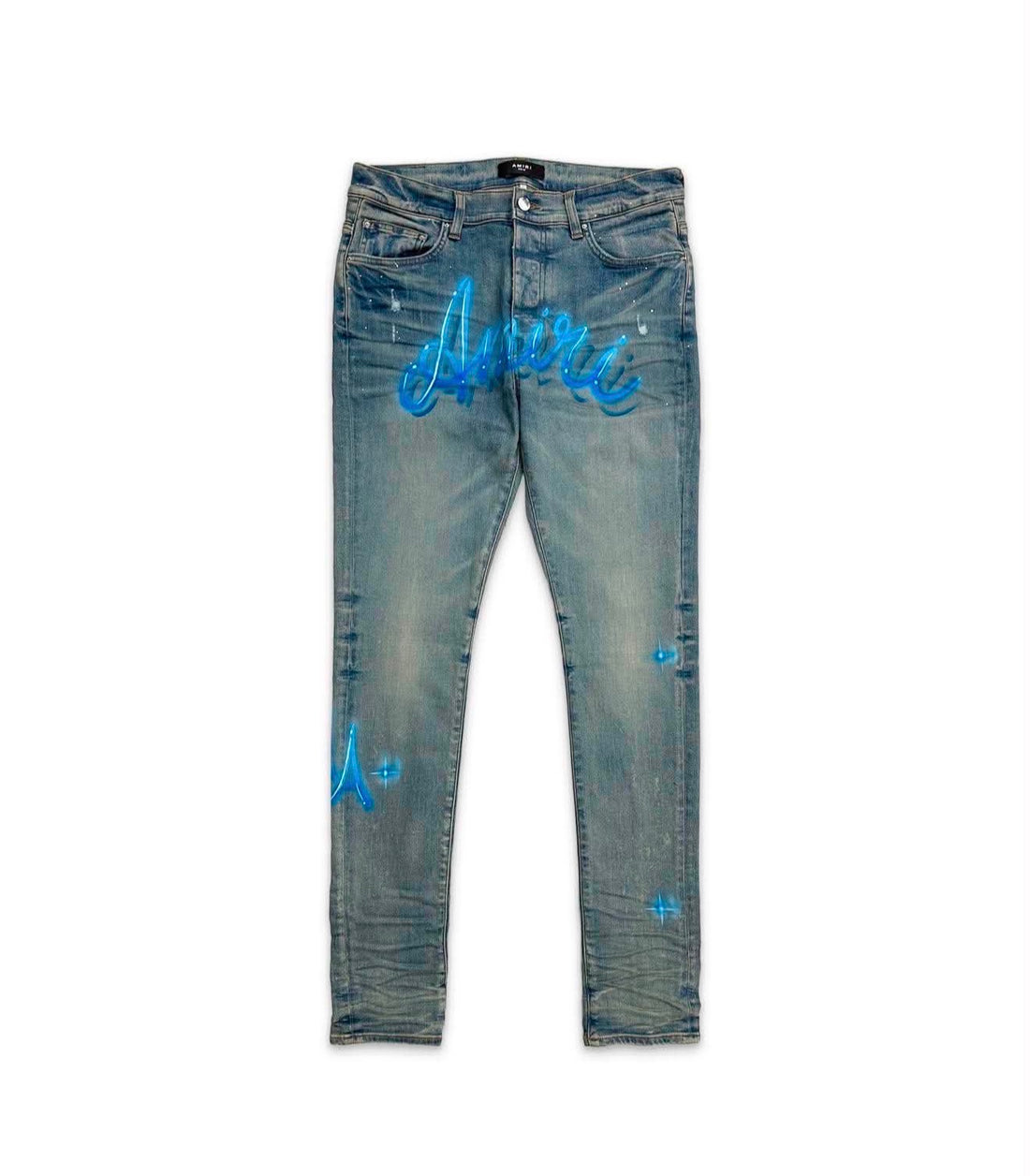 Amiri Airbrush Logo Skinny Jeans Clay Indigo