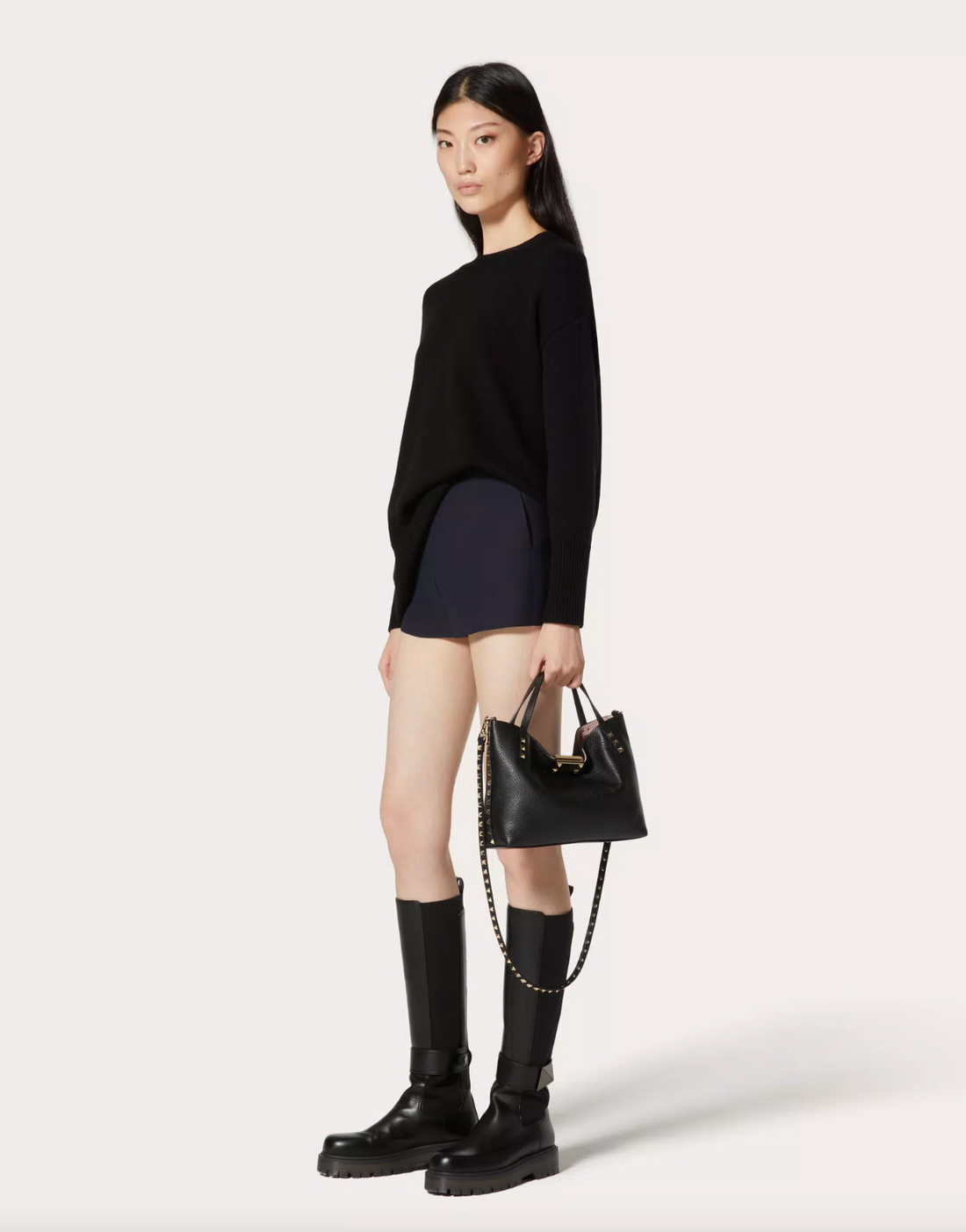 Valentino Small Rockstud Grainy Calfskin Tote Bag