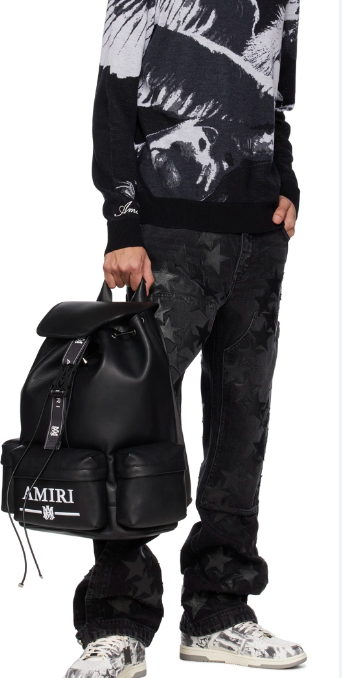 Amiri Nappa Leather Embroidery Backpack Black