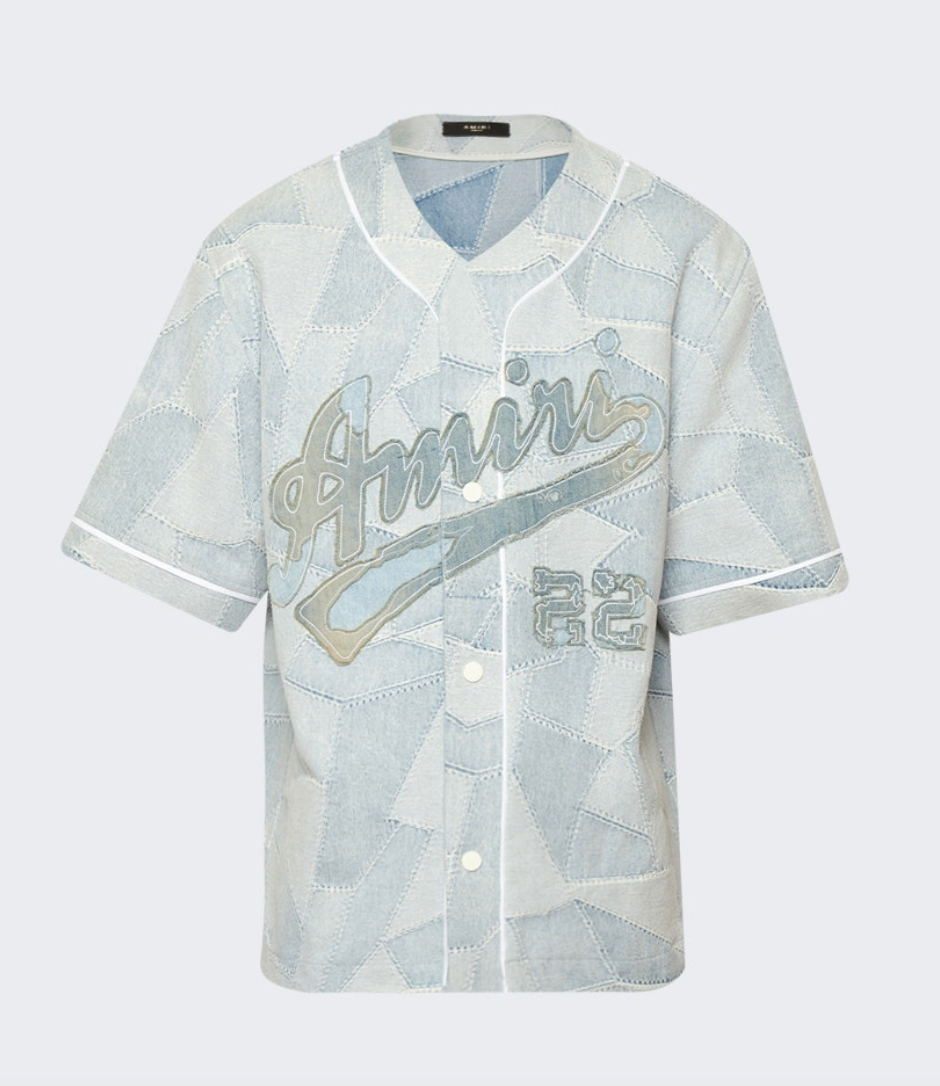 Amiri Patchwork Baseball Shirt Stone