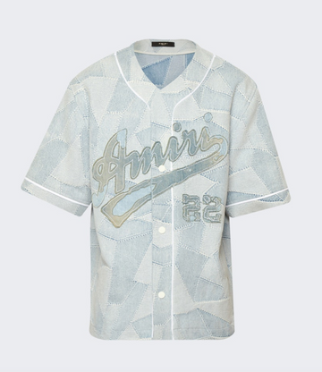 Amiri Patchwork Baseball Shirt Stone