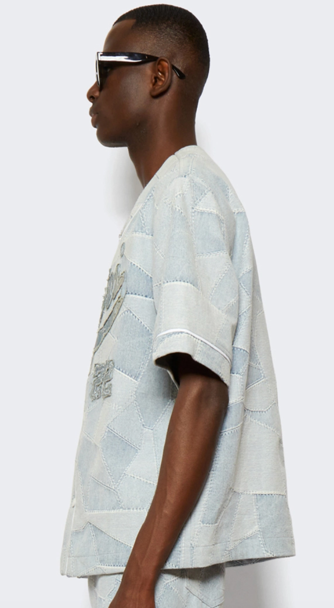 Amiri Patchwork Baseball Shirt Stone