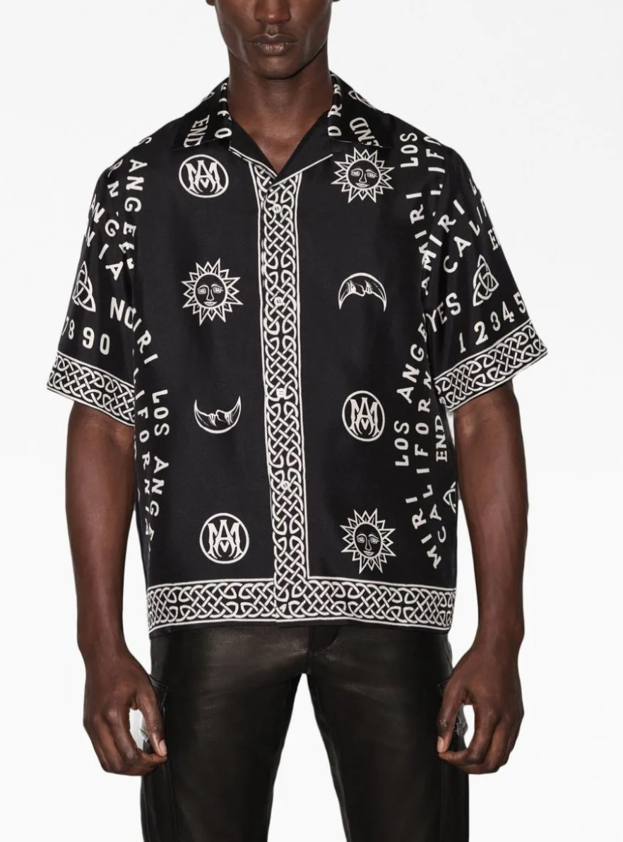 Amiri Ouija Board Bowling Silk Shirt Black