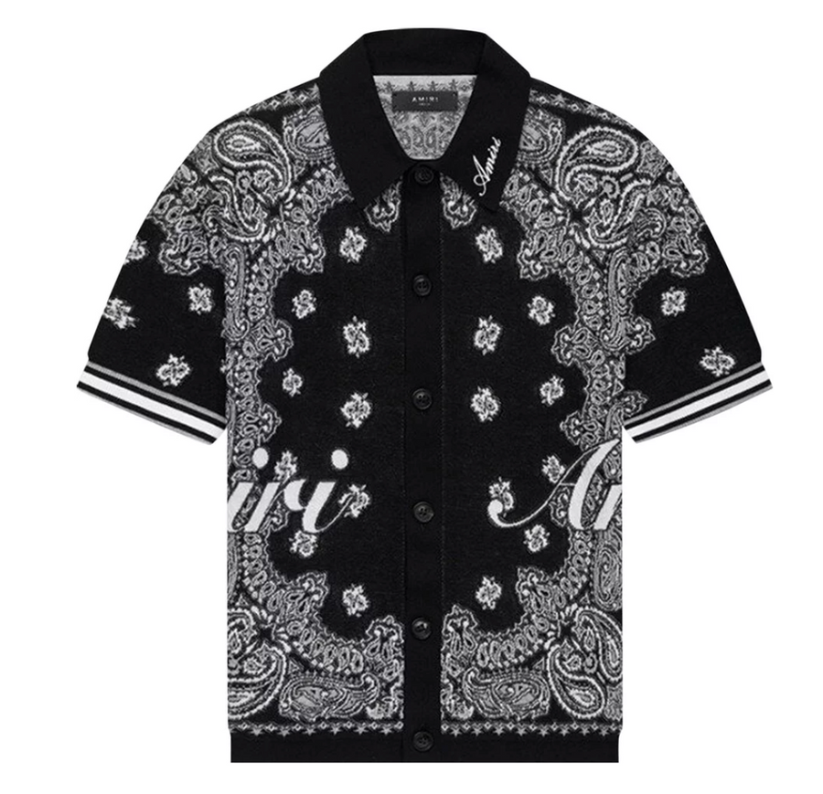 Amiri Cotton Bandana SS Polo Black