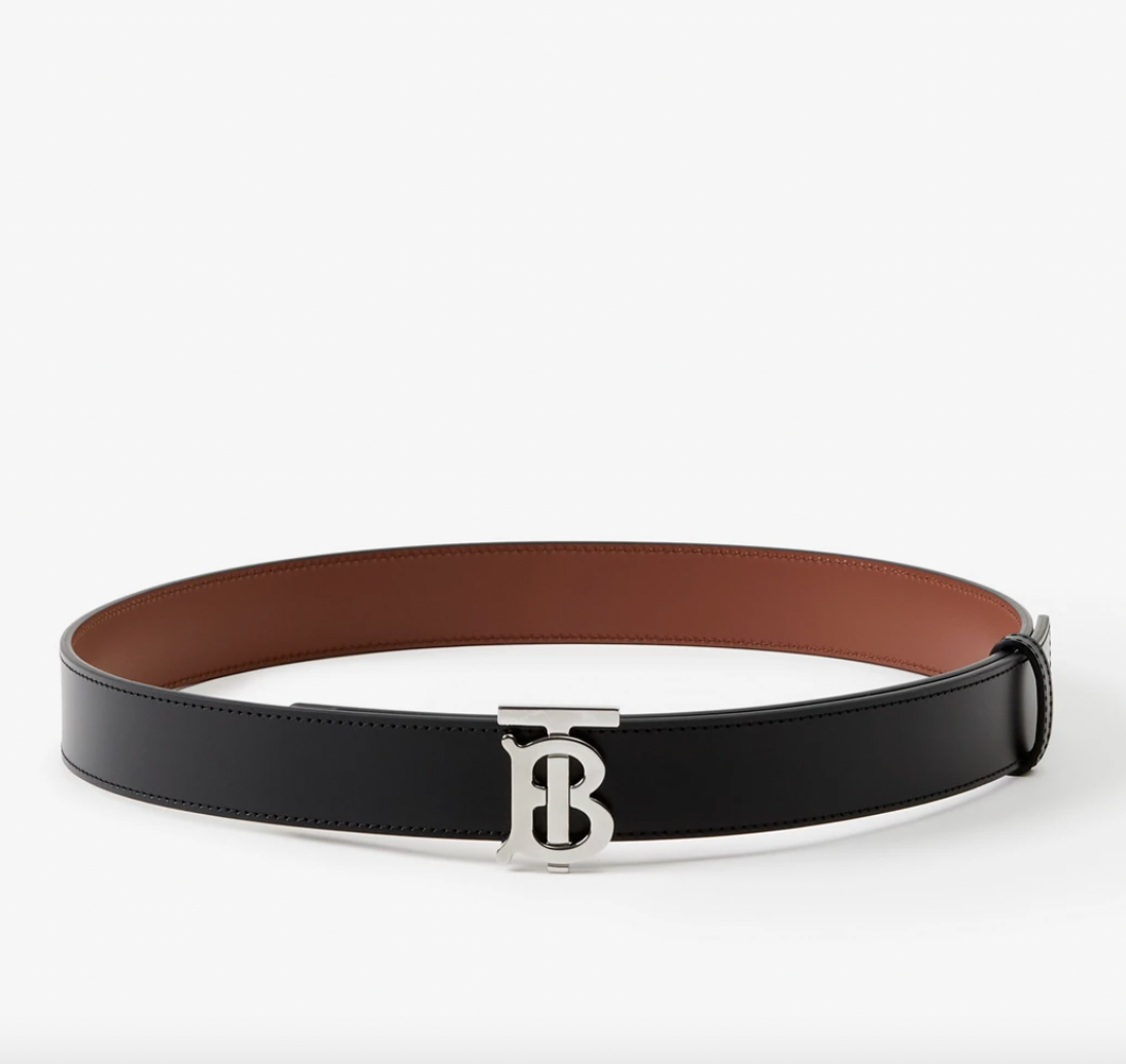 Burberry Leather Reversible TB Belt Silver