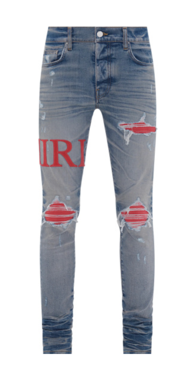 AMIRI MX1 Vintage Indigo & Red Logo Jeans