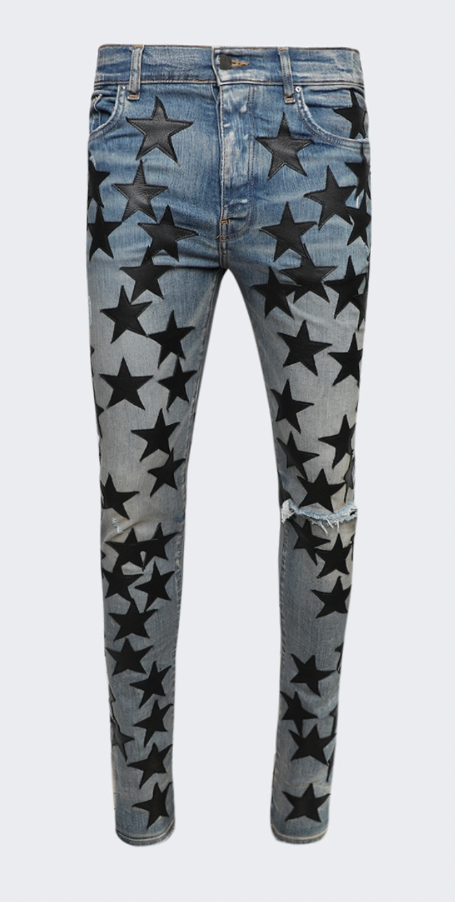 Amiri Chemist Leather Stars Jean Clay Indigo