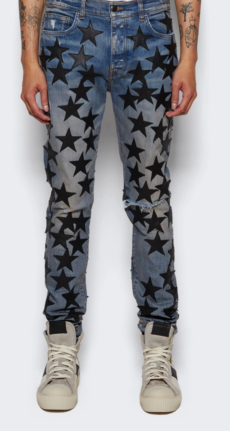 Amiri Chemist Leather Stars Jean Clay Indigo