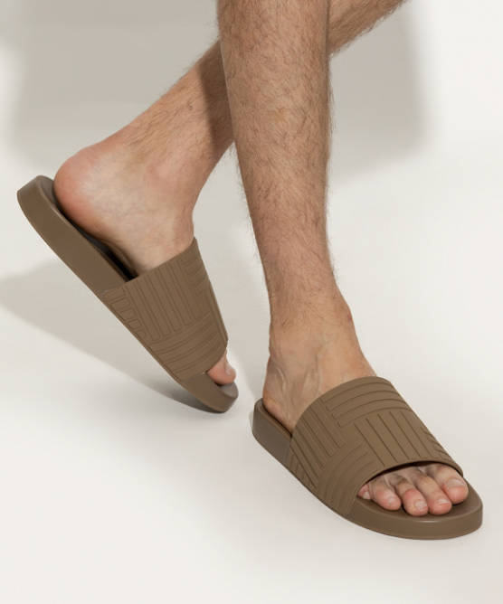 Bottega Veneta Embossed Rubber Slides Beige
