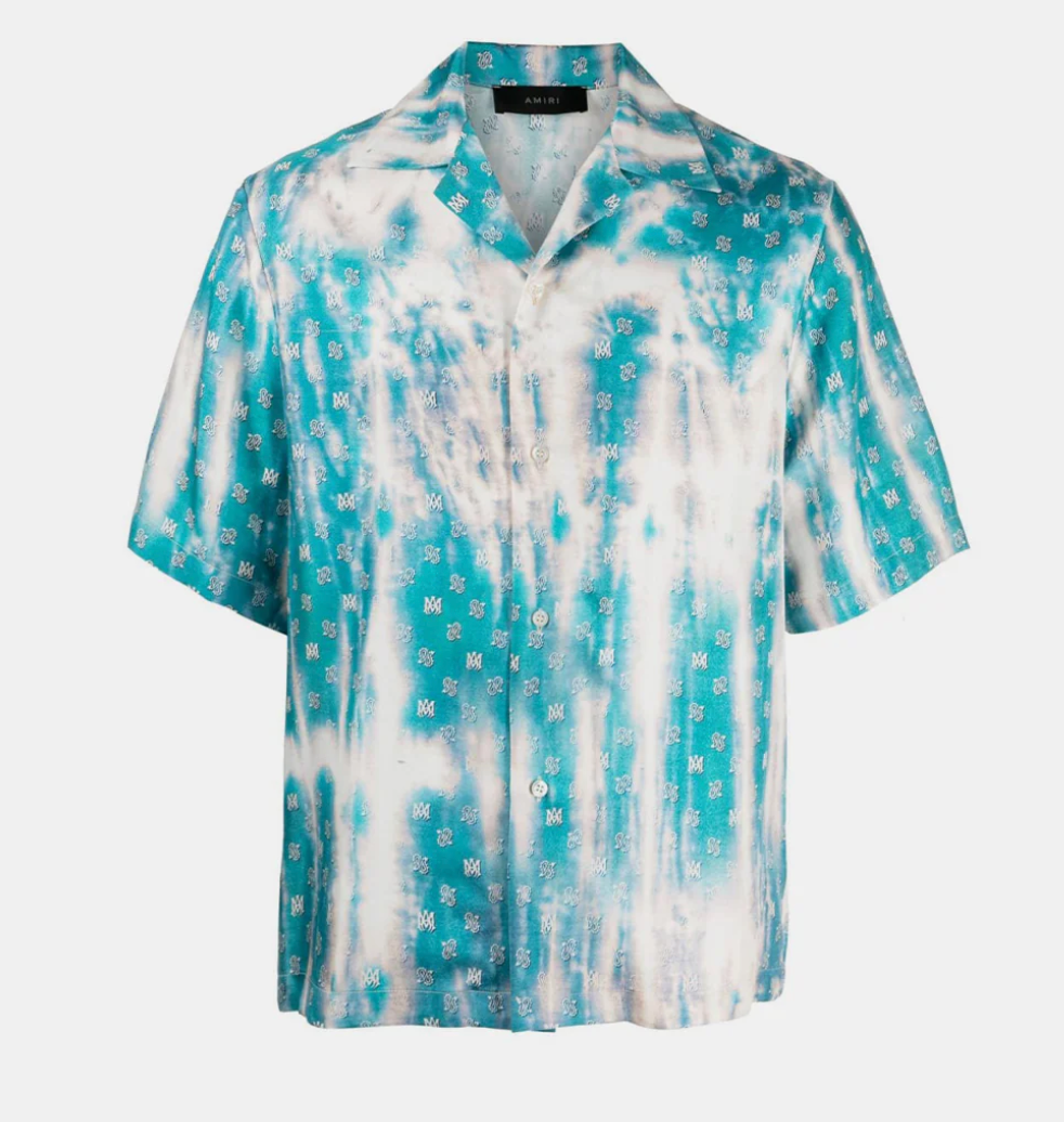 Amiri MA Paisley Bowling Silk Shirt Aqua