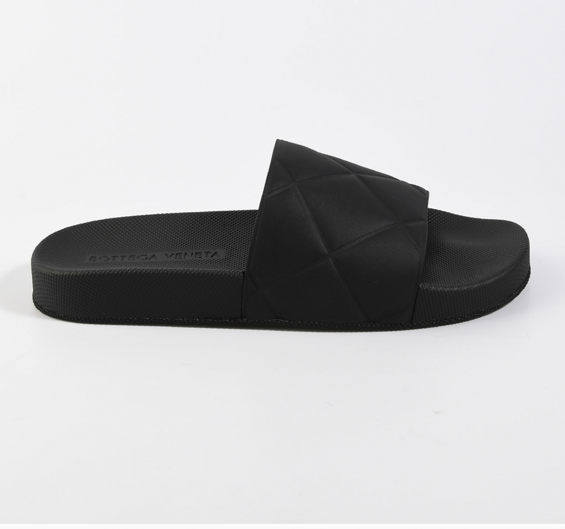 Bottega Veneta Embossed Rubber Slides Black