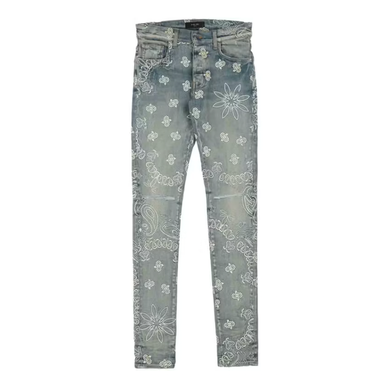 Amiri Flocked Paisley Bandana Clay Indigo Jeans