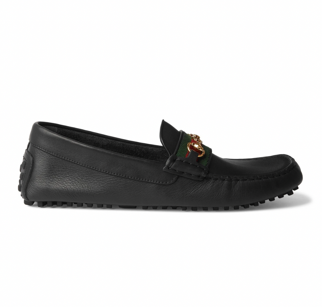 Gucci Webbing-Trimmed Horsebit Driving Loafer