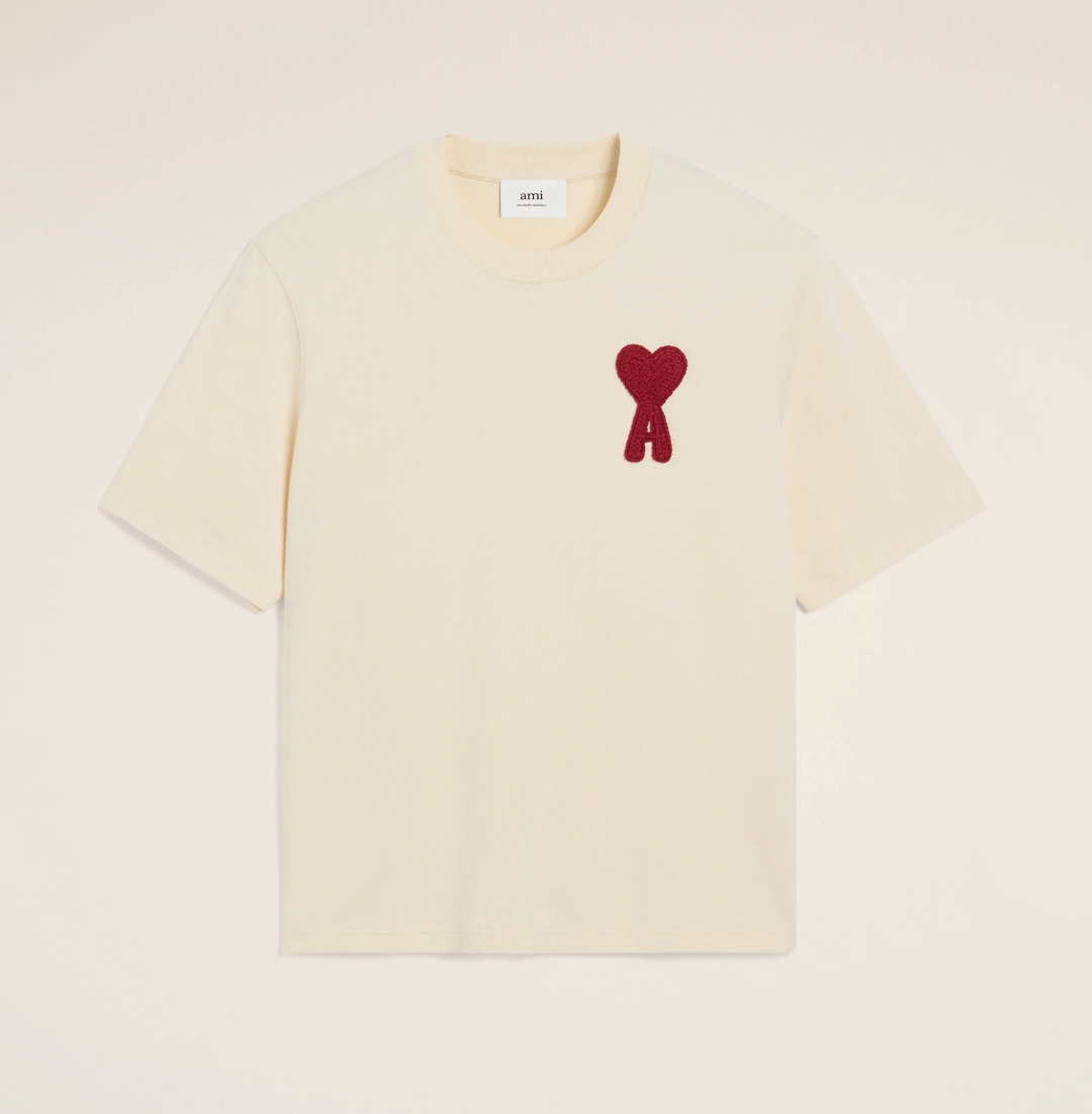 Ami Paris T-shirt Beige Red