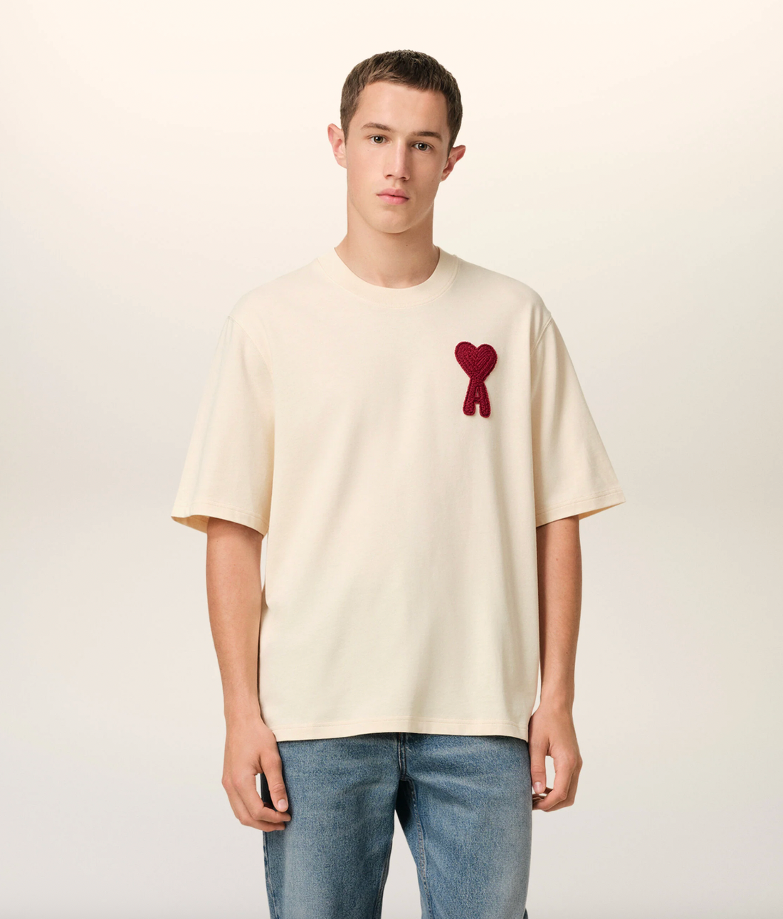 Ami Paris T-shirt Beige Red