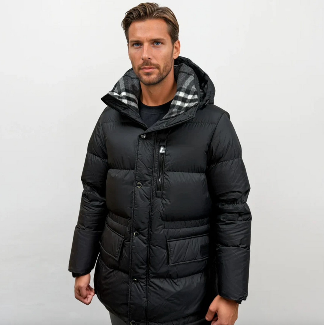 Burberry Haworth Check Detailed Down Jacket