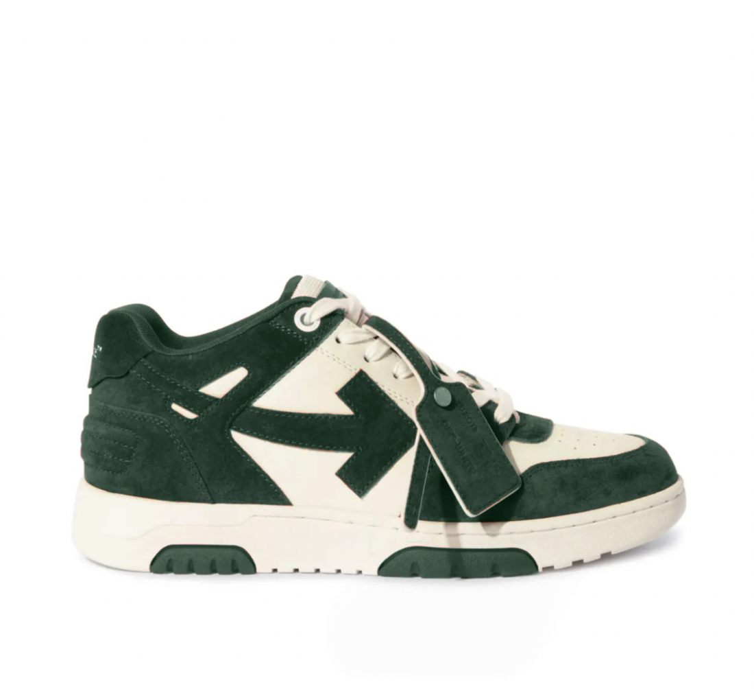 Off-White Out of office Leather Sneaker White Green Suede