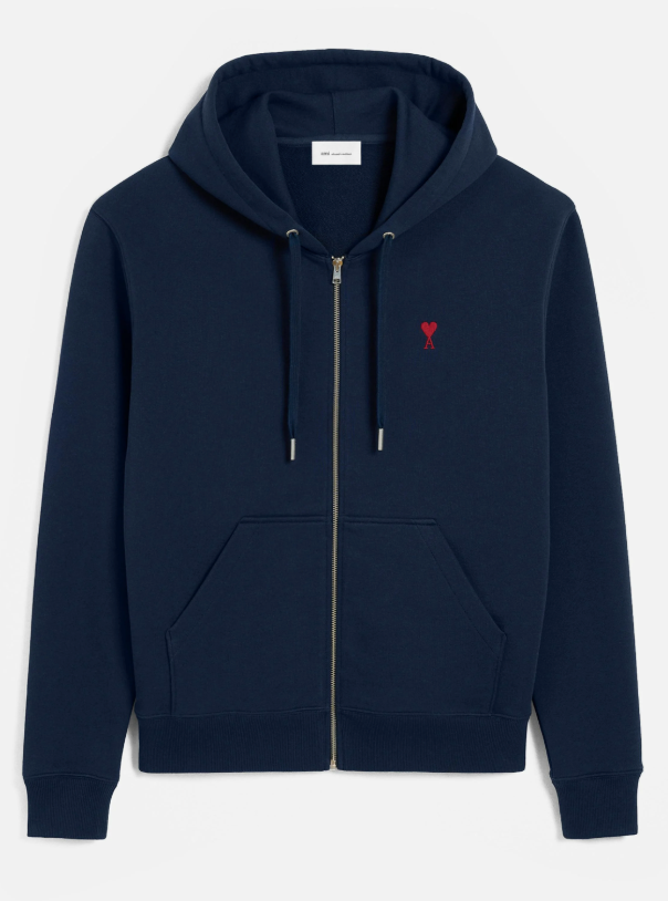 Ami Paris De Coeur Zip Hoodie Navy