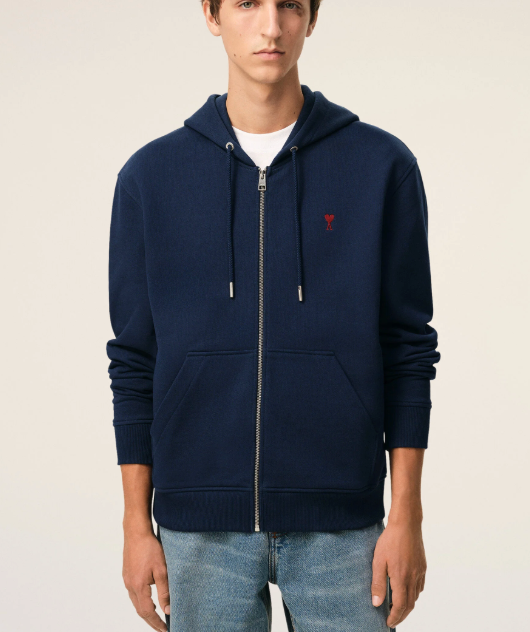Ami Paris De Coeur Zip Hoodie Navy