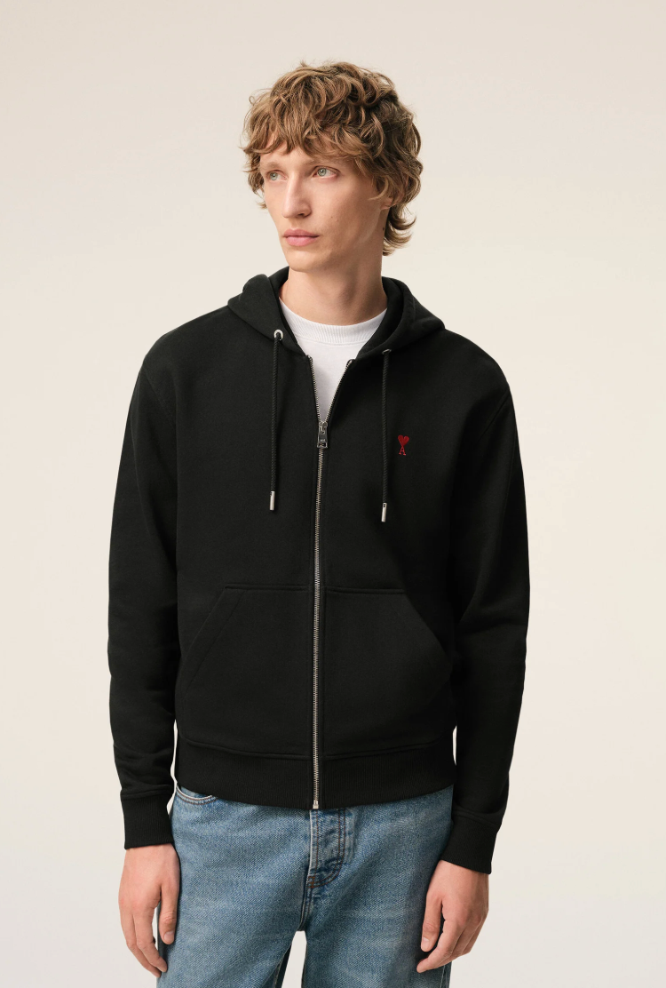 Ami Paris De Coeur Zip Hoodie Black