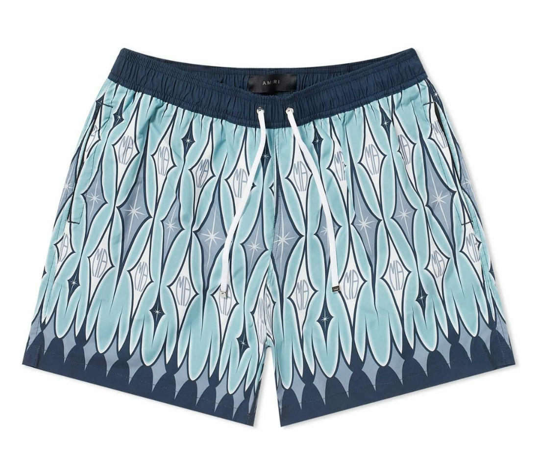 Amiri Argyle Swim Trunks Aqua Blue