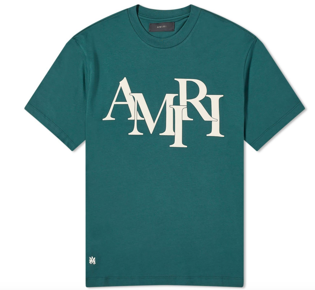 Amiri Staggered Logo Rain Forrest Green T-shirt