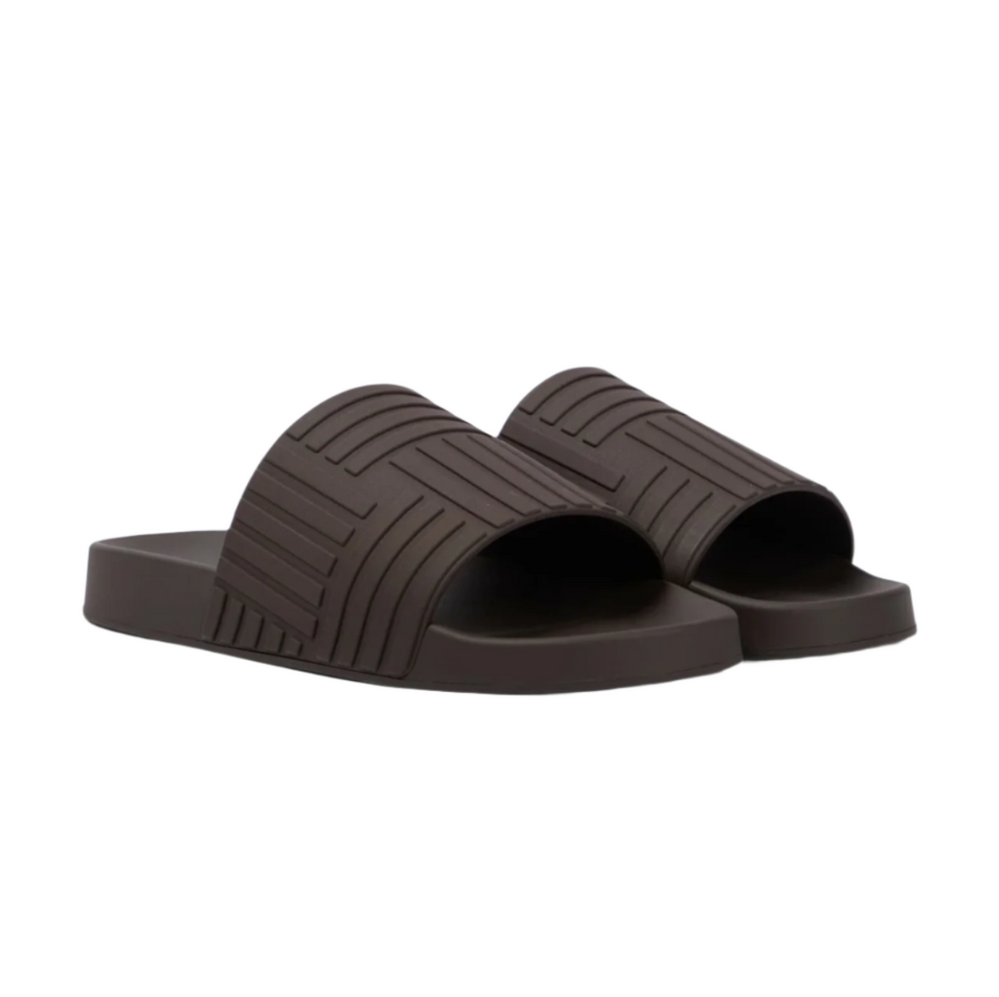 Bottega Veneta Embossed Rubber Slides Brown