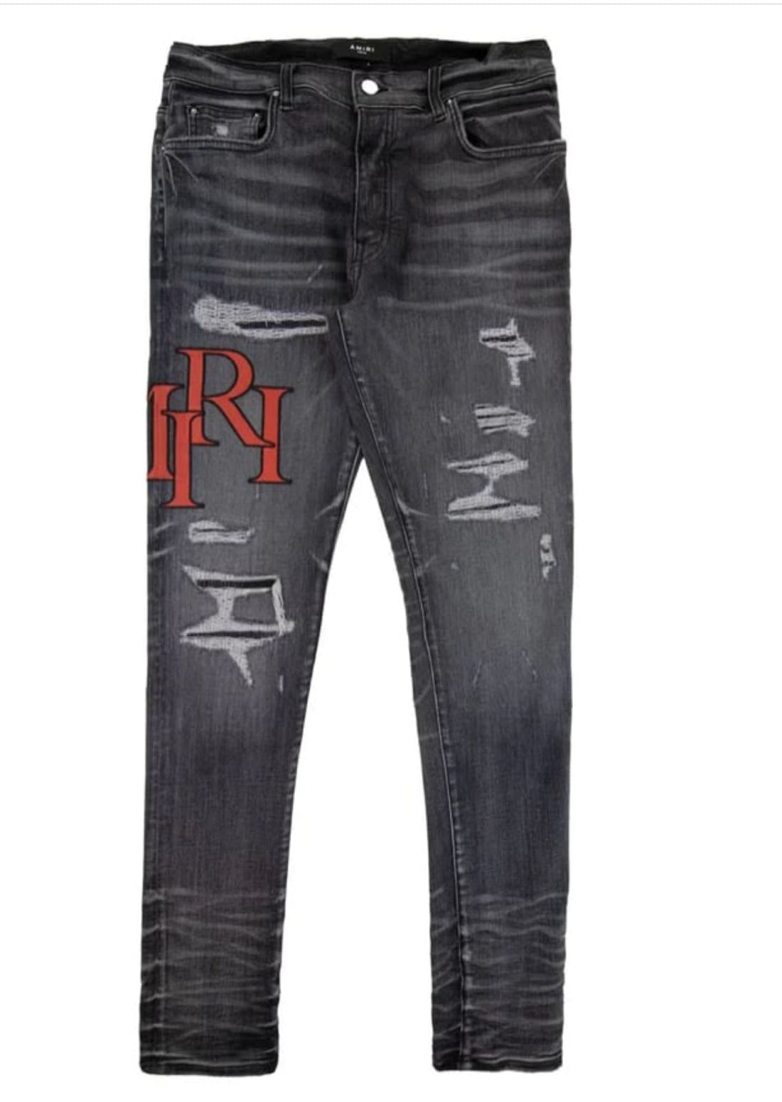 Amiri Staggered Jeans Rain Grey Red