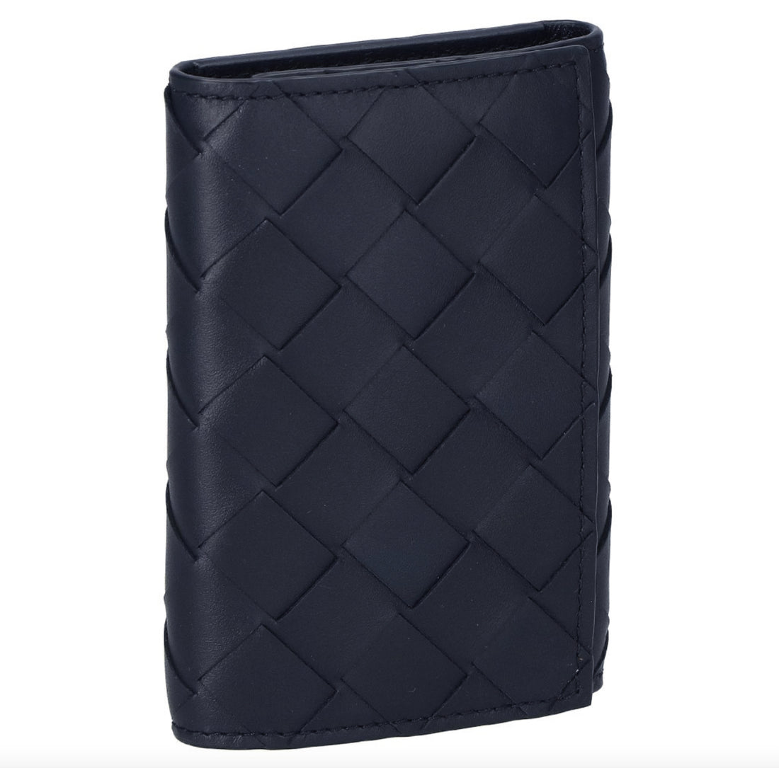 Bottega Veneta Intrecciato Leather Key Pouch Navy