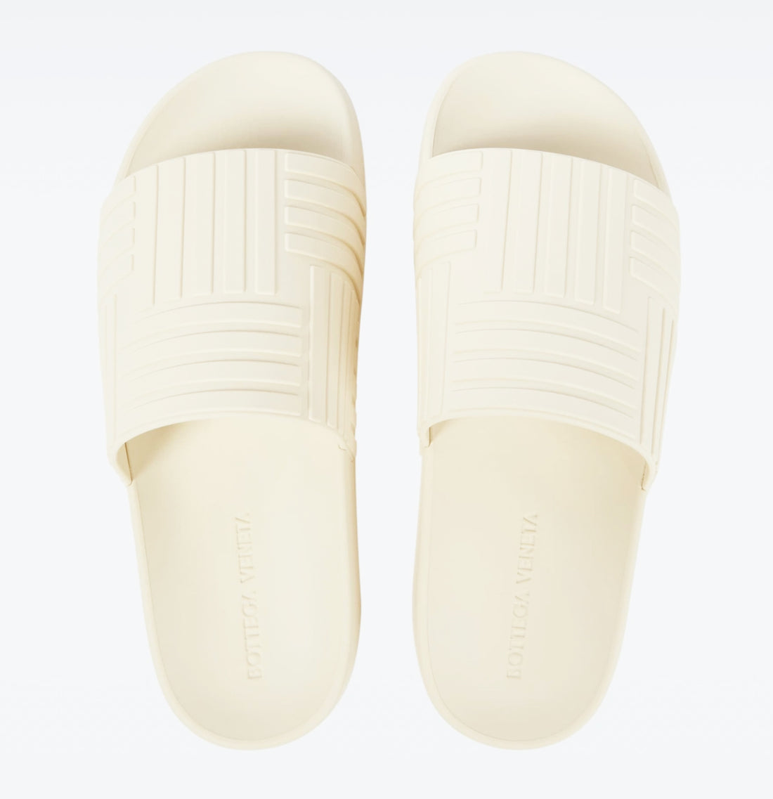 Bottega Veneta Embossed Rubber Slides Sea Salt