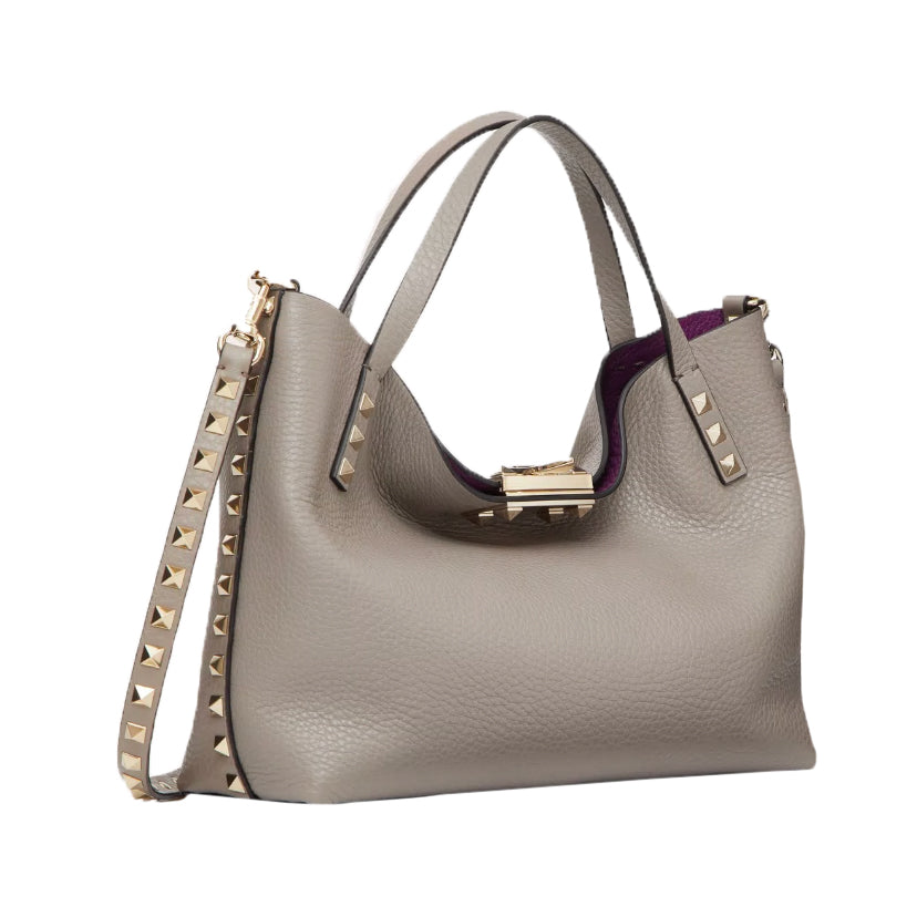 Valentino Small Rockstud Grainy Calfskin Tote Bag