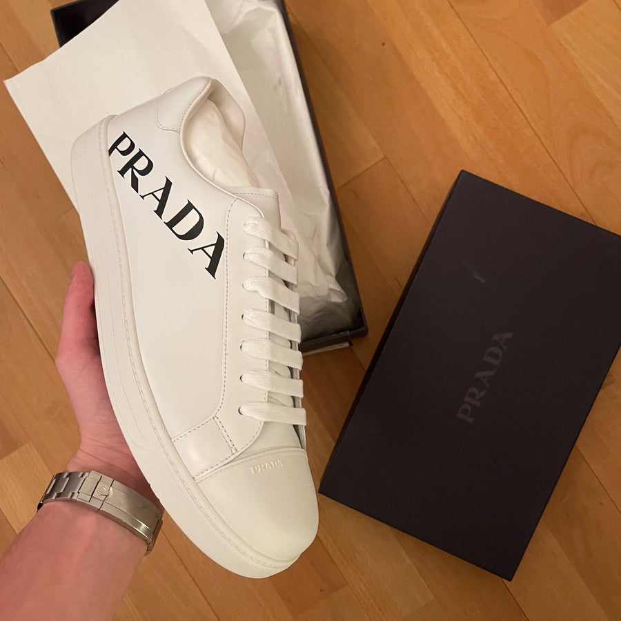 Prada White Printed Leather Sneaker