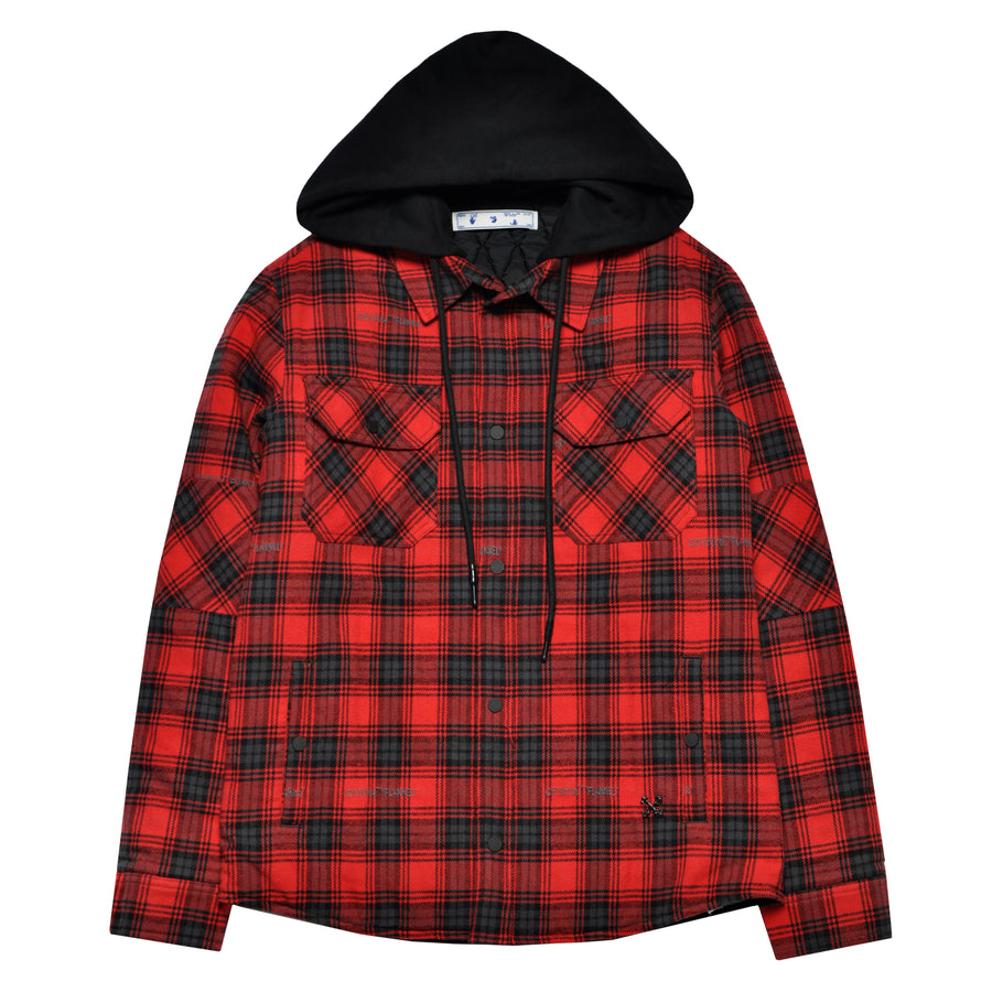 Off-White Flannel Hooded Shirt Jacket