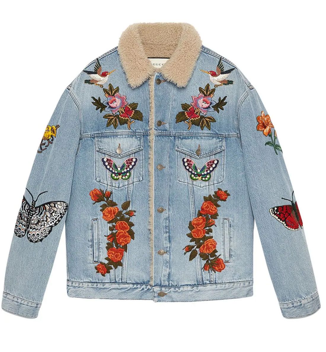 GucciI Shearling Lined Embroidered Denim