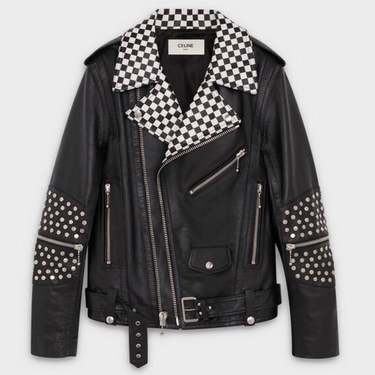 Celine Paris Check Biker Leather Jacket
