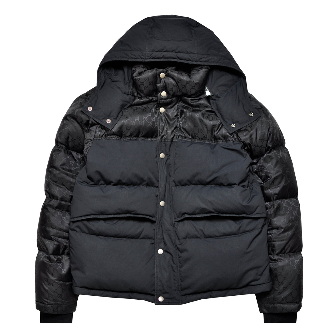 Black GG Nylon Jacquard Padded Coat